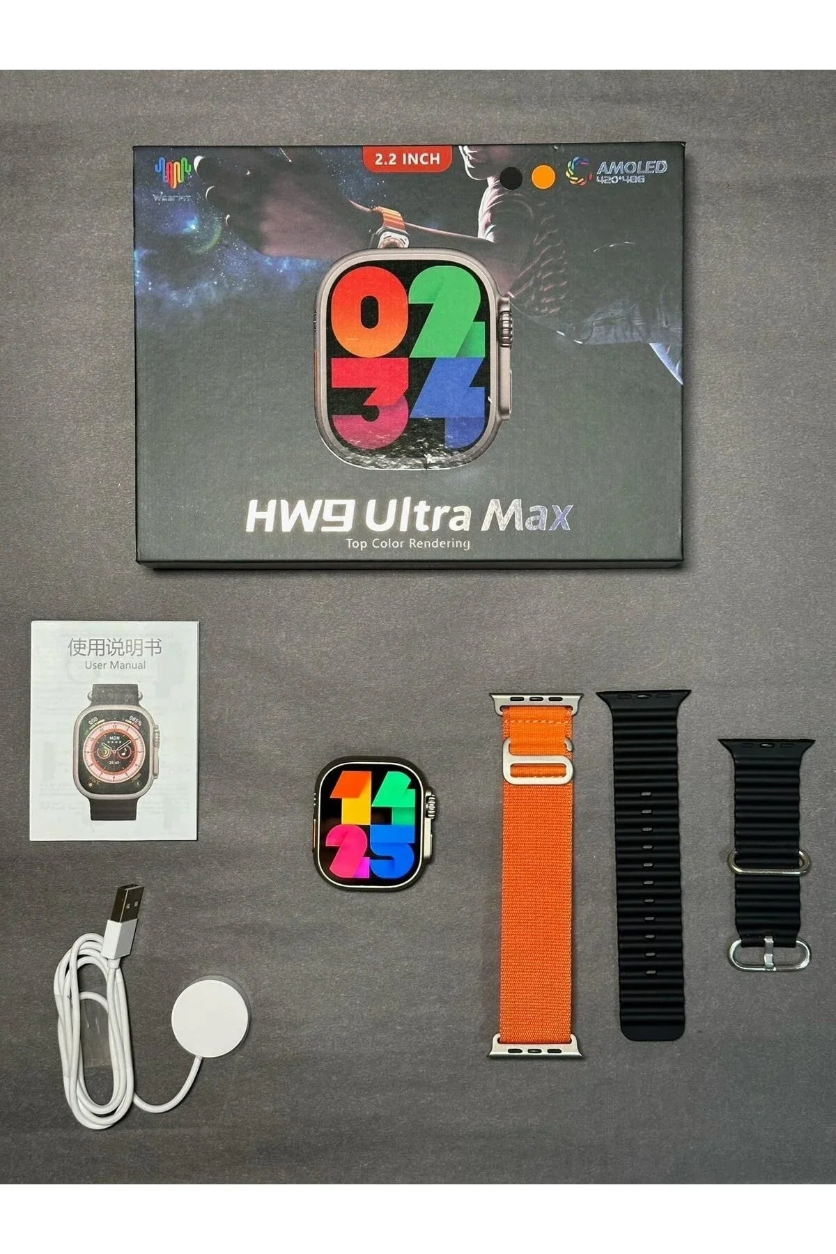 Hw9 ultra2 49mm amoled ekranlı 3 kordonlu ios android uyumlu akıllı saat - A2Z