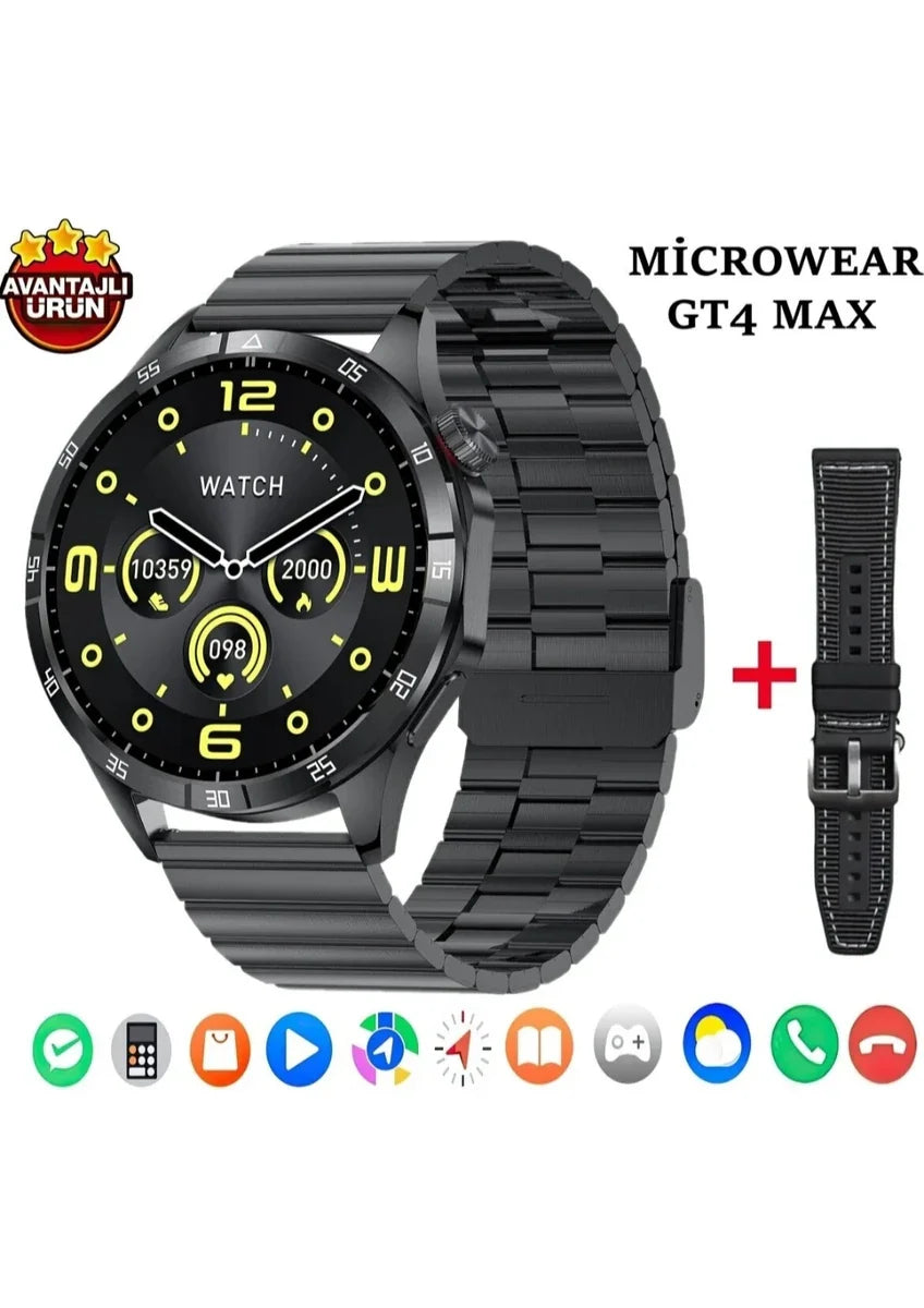 GT4 Max Premium Klasik Erkek Akıllı Saat Amoled Ekranlı Sesli Görüşme Yapan NFC,GPS,Spor Takibi,Rehber Kaydı Android&iOS İphone Huawei Xiaomi Uyumlu Kol Saati - A3J