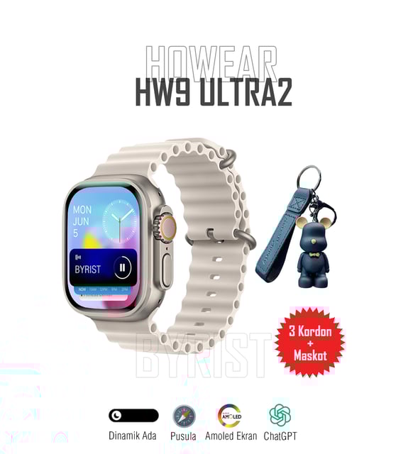 Hw9 ultra2 49mm amoled ekranlı 3 kordonlu ios android uyumlu akıllı saat - A2Z